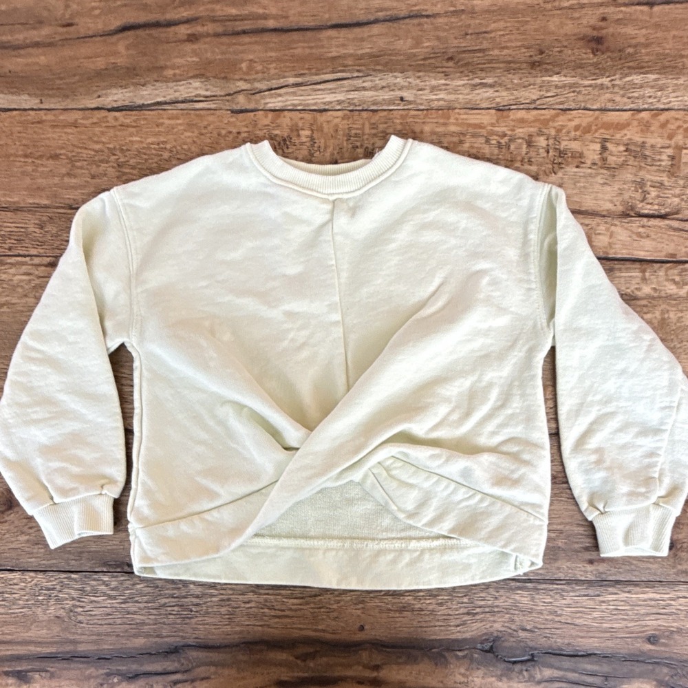 ZARA Beige Solid Pullover Crewneck Sweatshirt Long Sleeve Unisex Kids 9-10